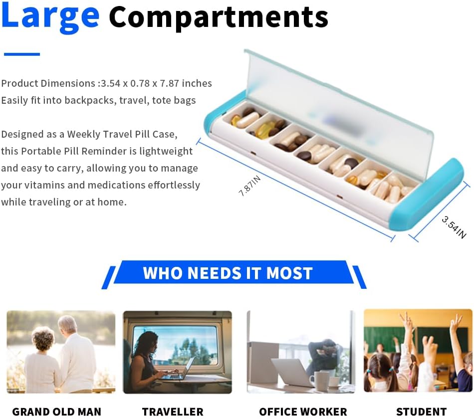 Smart Pill Organizer with 7 Alarms and LED Flash