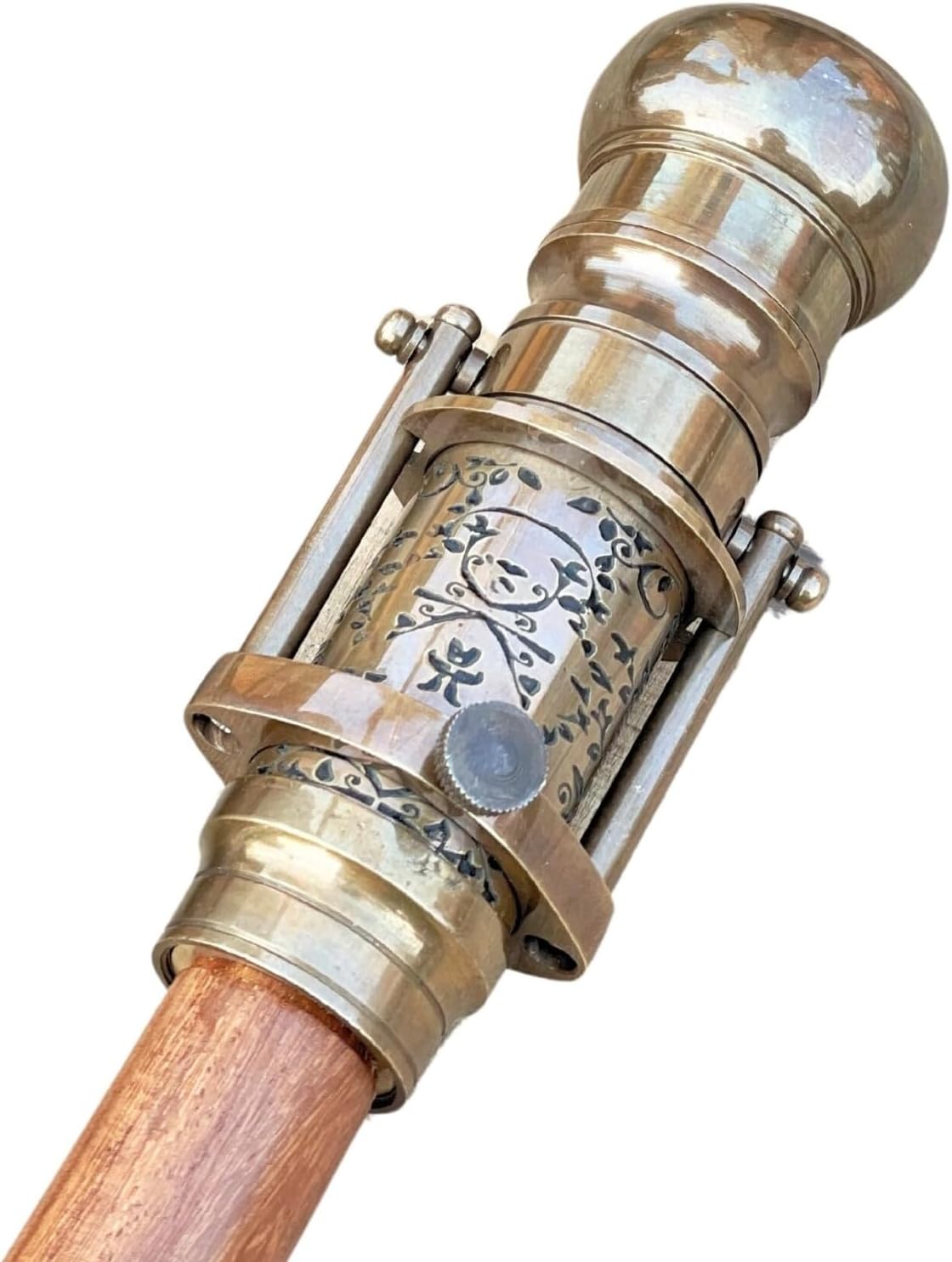 Victorian-Style Brass Walking Stick with Telescope and Compass