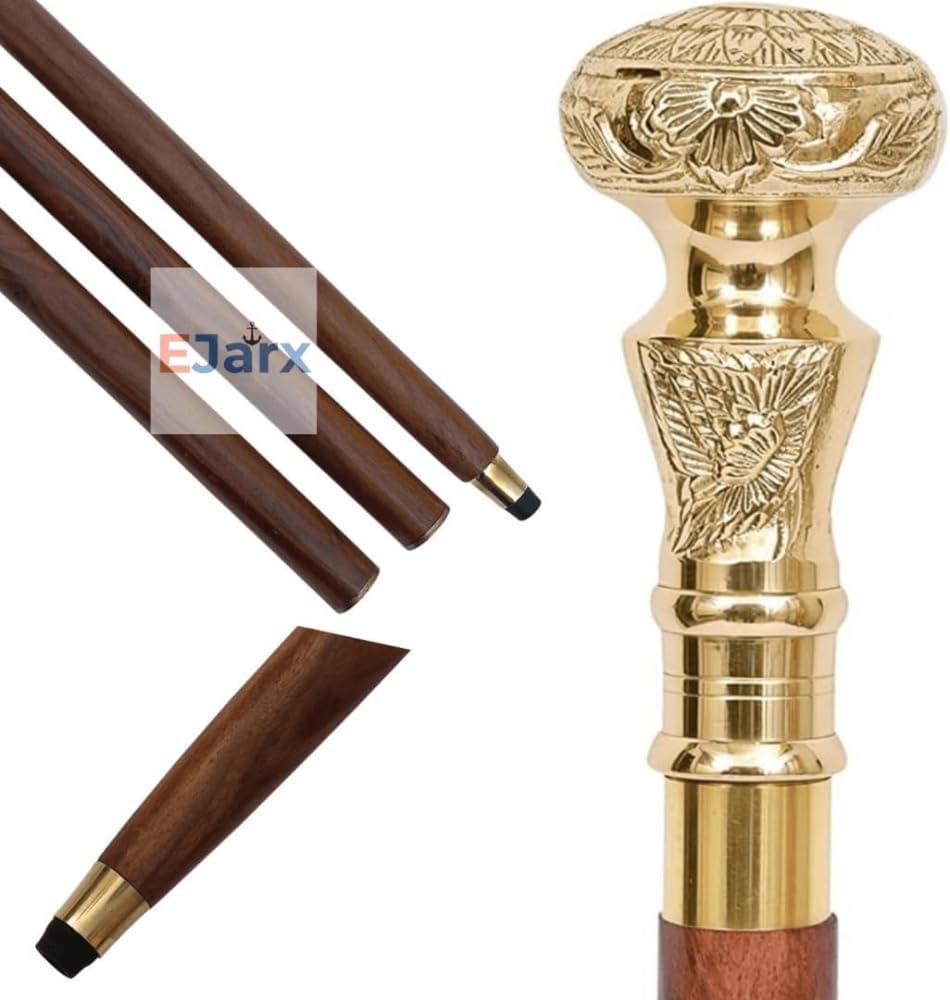 Ejarx Brass Lion Head Walking Stick 36 Inches