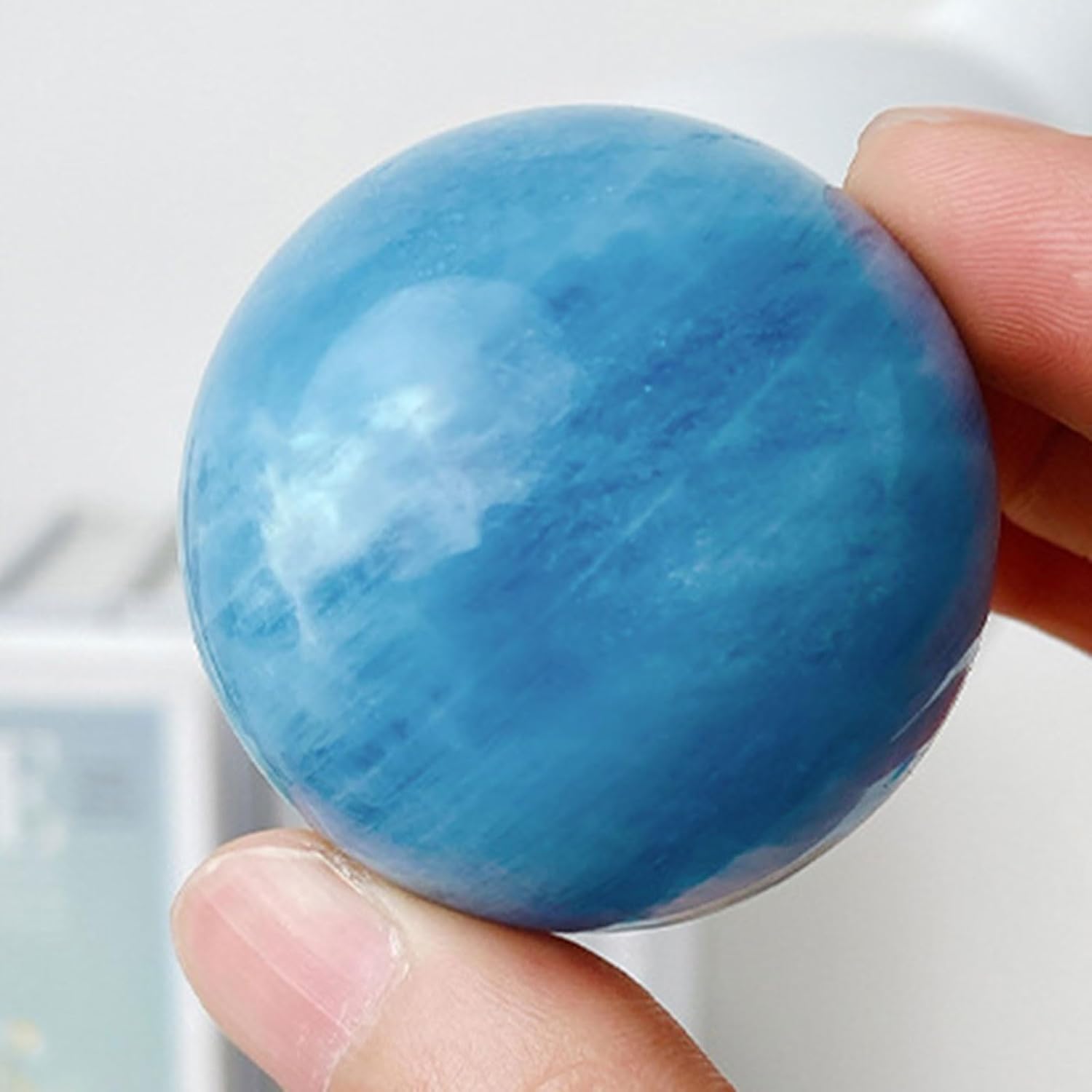 Natural Aquamarine Crystal Ball with Wooden Stand