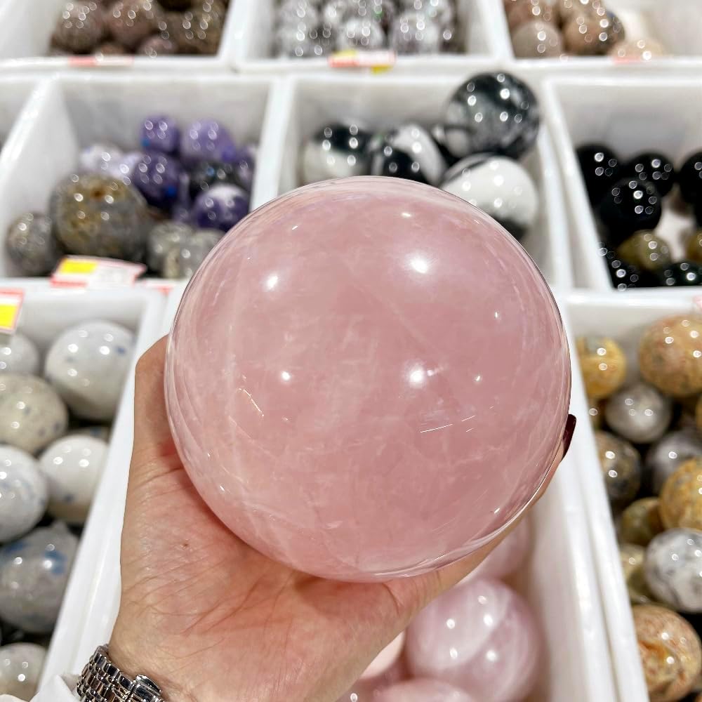 Pink Crystal Ball with Wood Stand for Love and Energy Healing