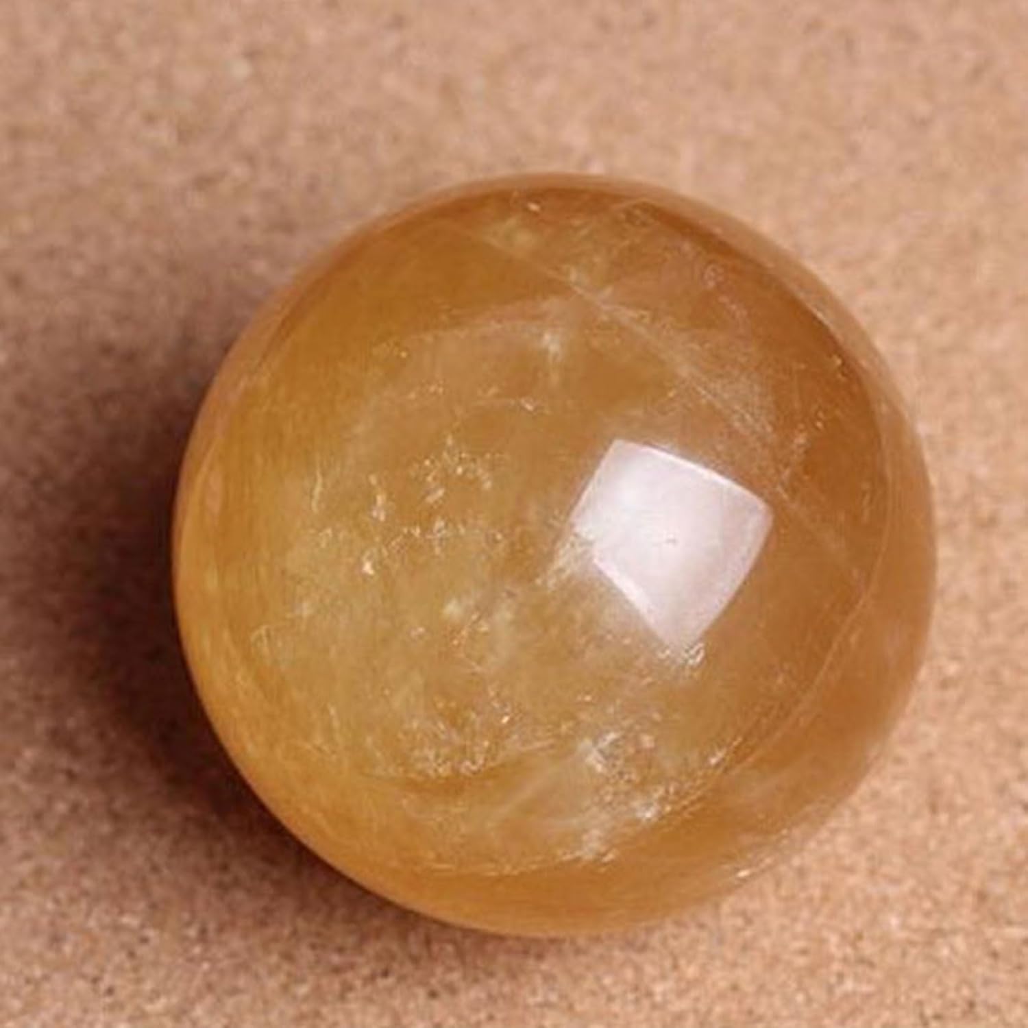 Natural Yellow Calcite Quartz Healing Crystal Sphere with Wooden Stand