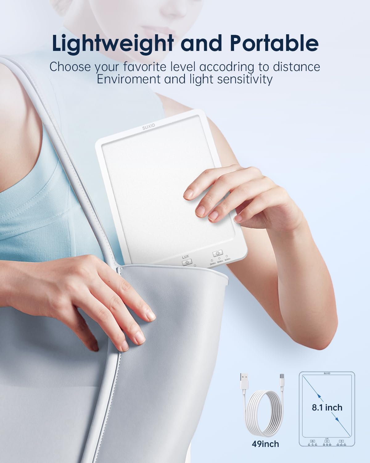 SUXIO Rechargeable Light Therapy Lamp with Wake Up Function