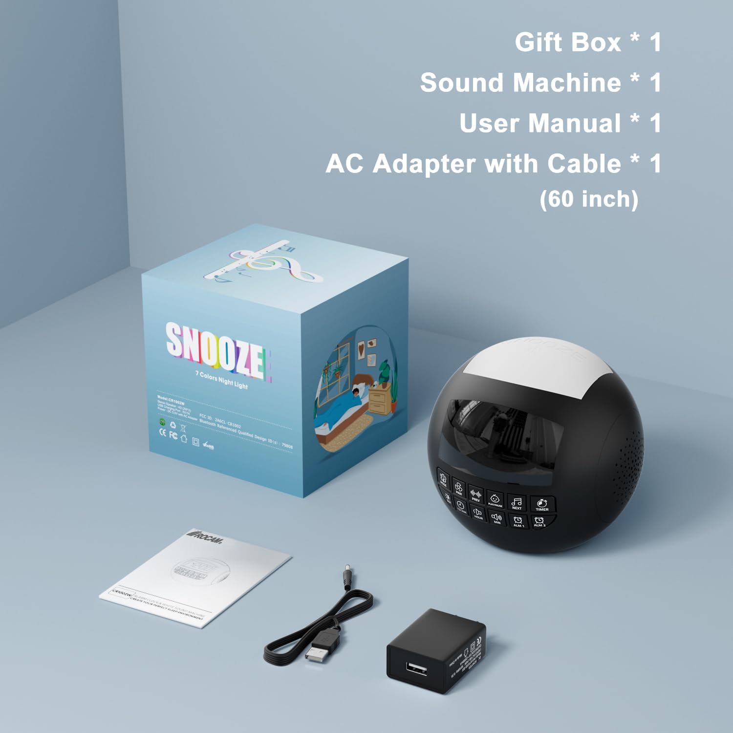 ROCAM 5-in-1 White Noise Machine with Bluetooth and Night Light