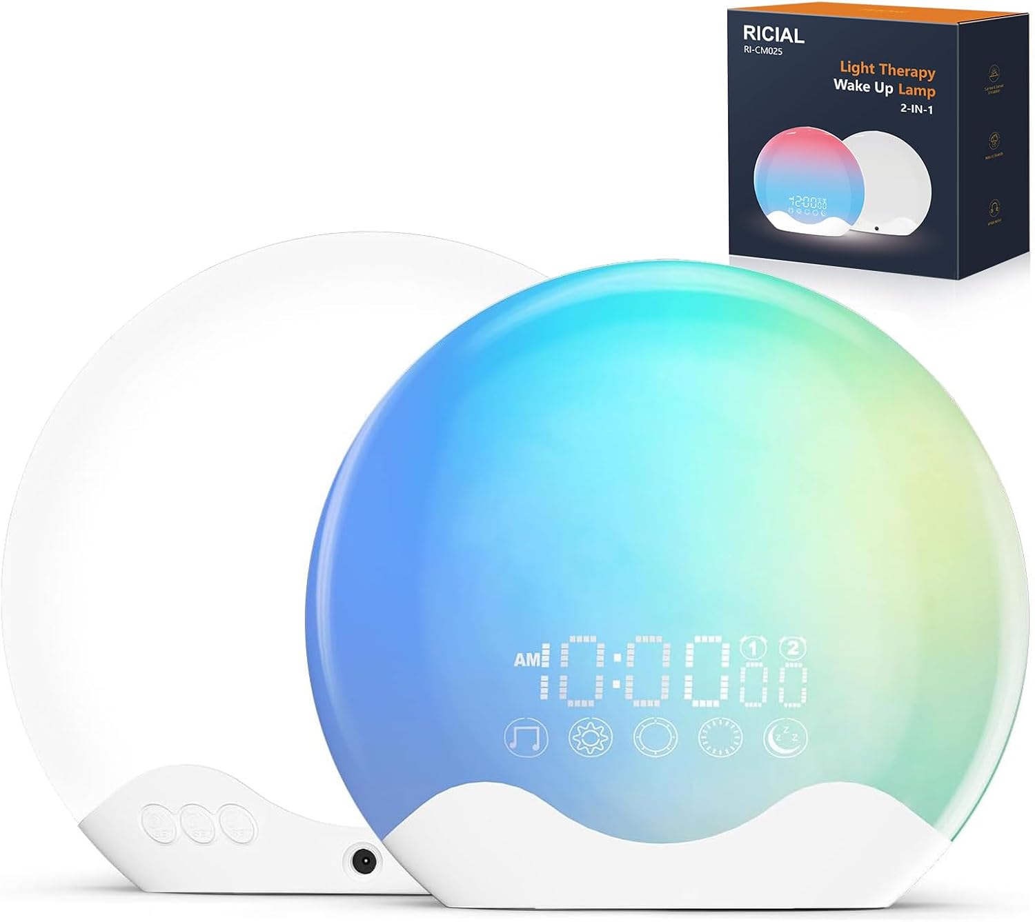 RICIAL Light Therapy Lamp with Dual Alarms and 10000 Lux Light