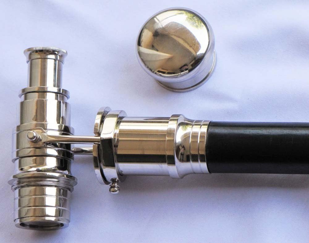 Collectible Black Wooden Cane with Chrome Handle 38 Inches Long