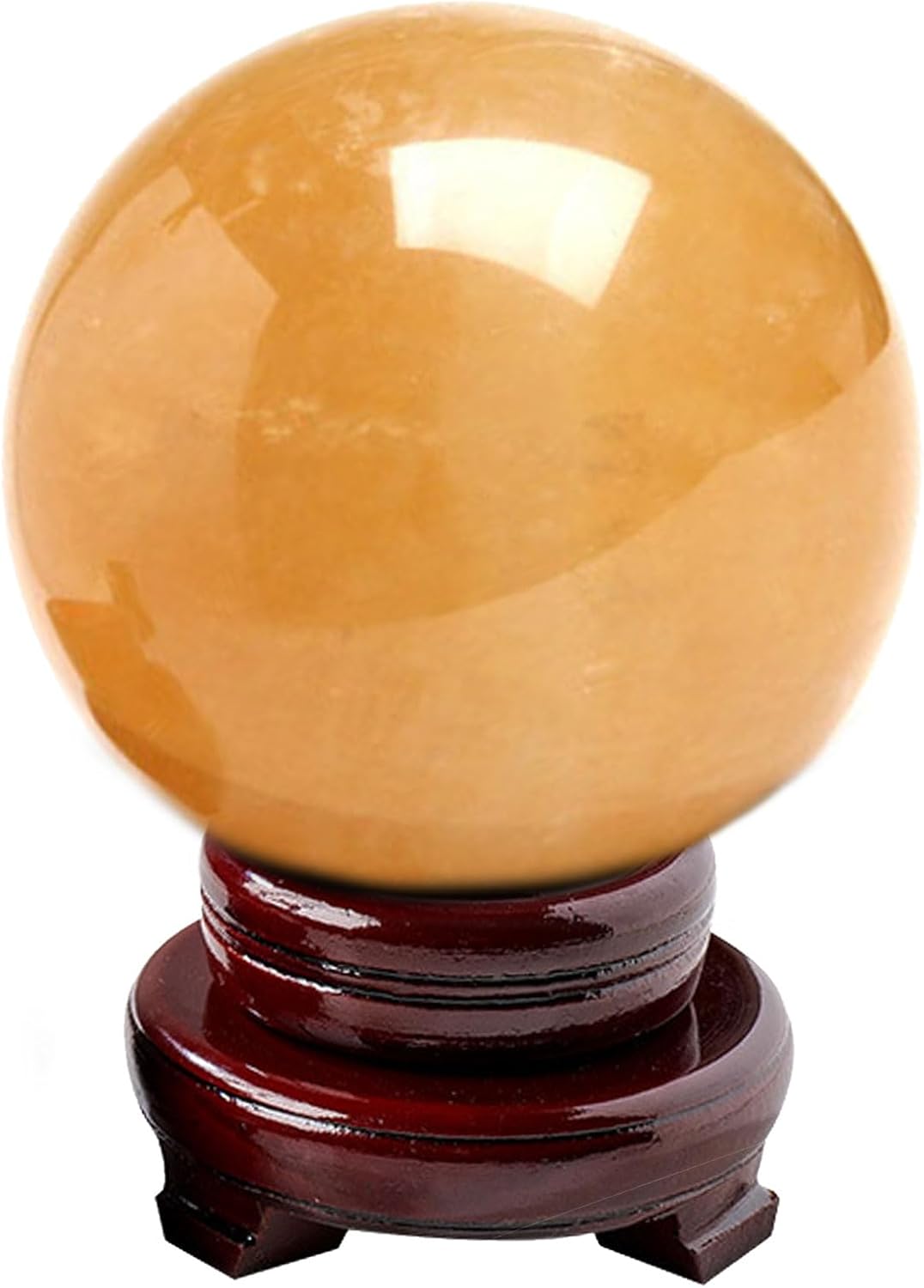 Natural Yellow Calcite Quartz Healing Crystal Sphere with Wooden Stand