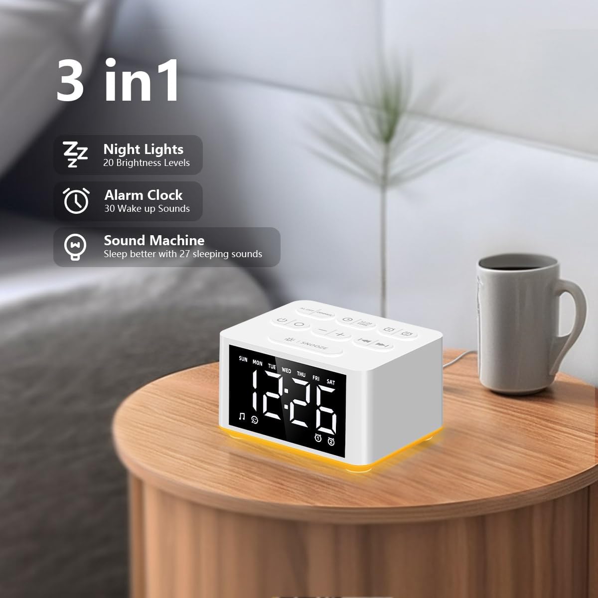 DailyBody 3 In 1 Sound Machine With Night Light And Alarm Clock