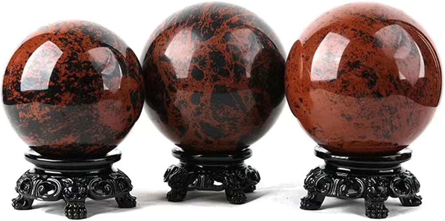Red Obsidian Sphere with Stand for Feng Shui and Meditation