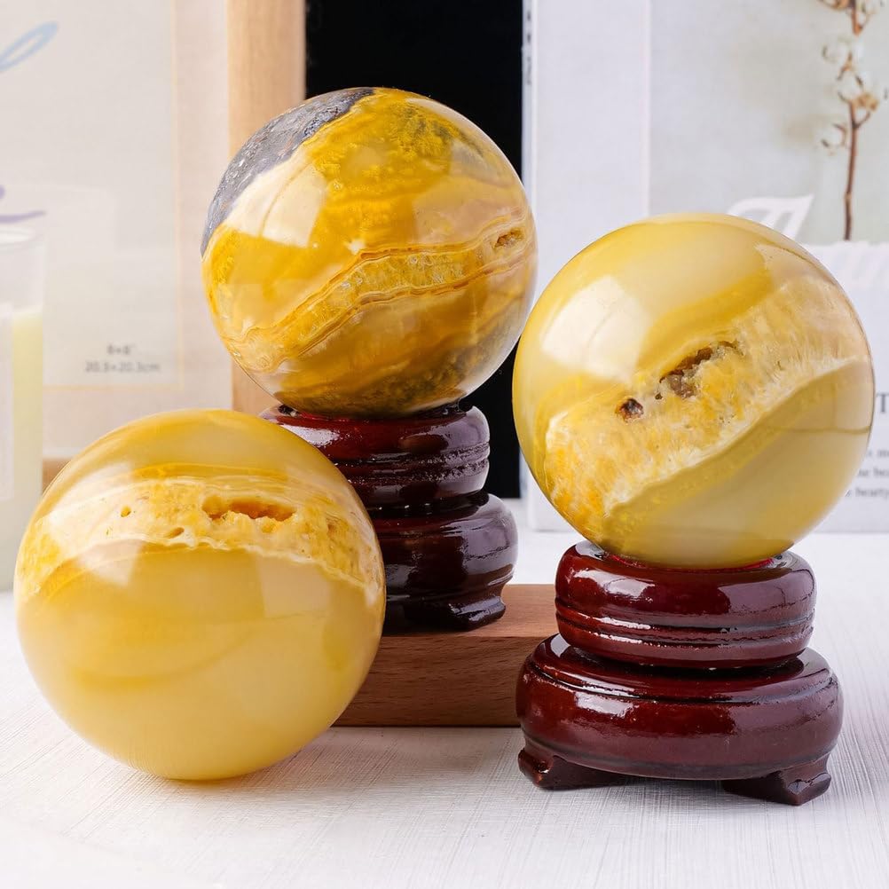 Natural Yellow Crystal Geode Sphere with Stand 60mm