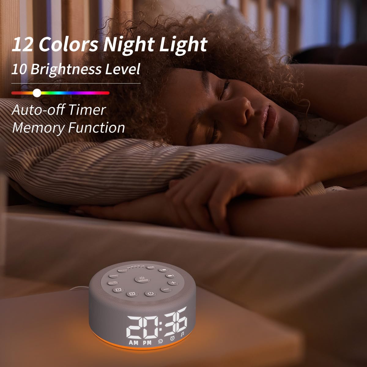 3 in 1 Sound Machine Alarm Clock with Night Light and Backup Battery