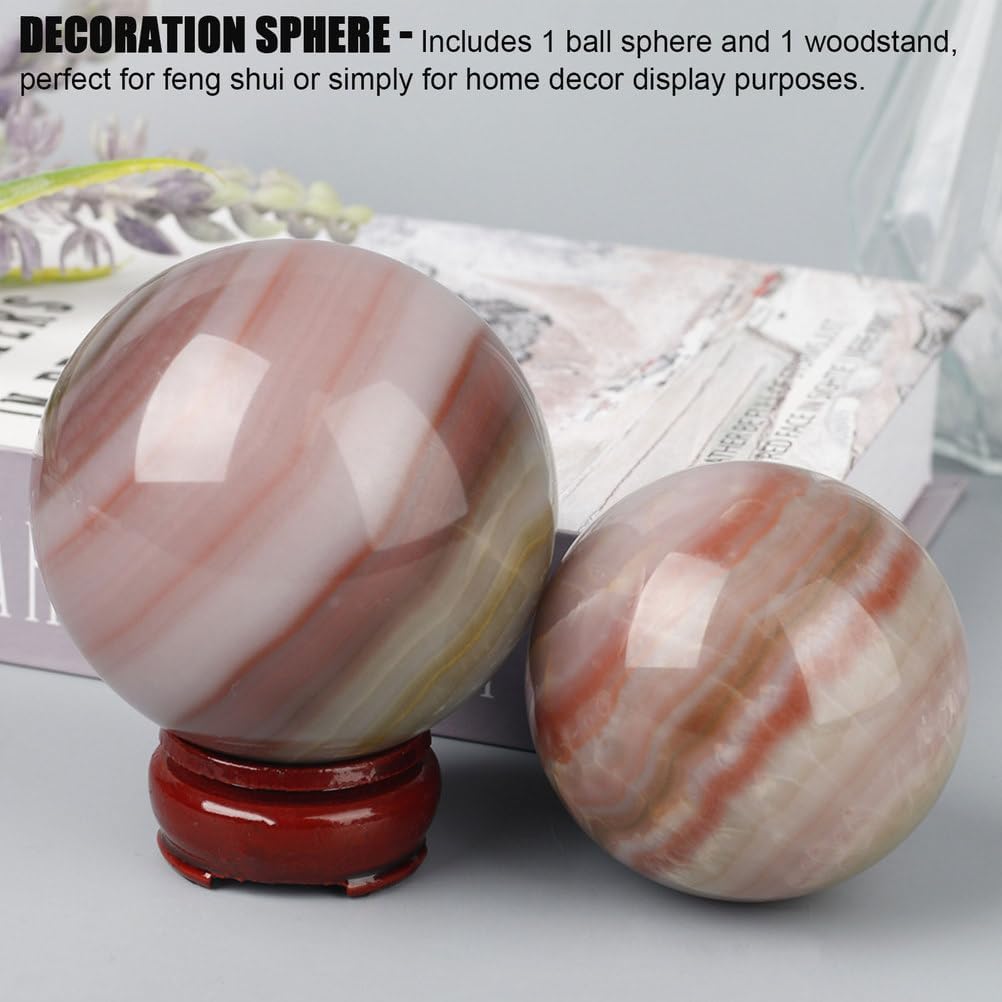 Natural Colorful Jade Crystal Sphere with Wooden Stand