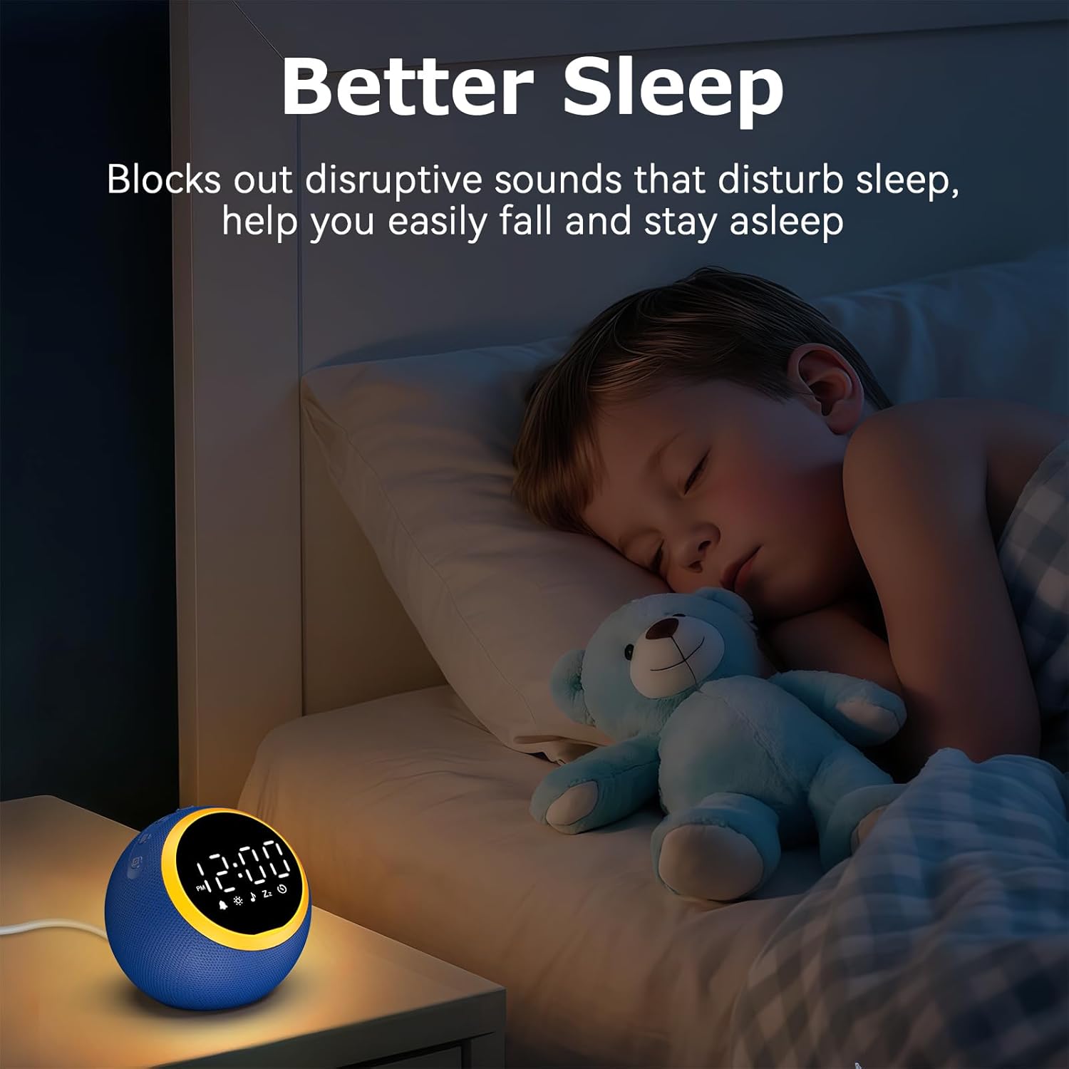 Kids Alarm Clock with Sound Machine and Nightlight