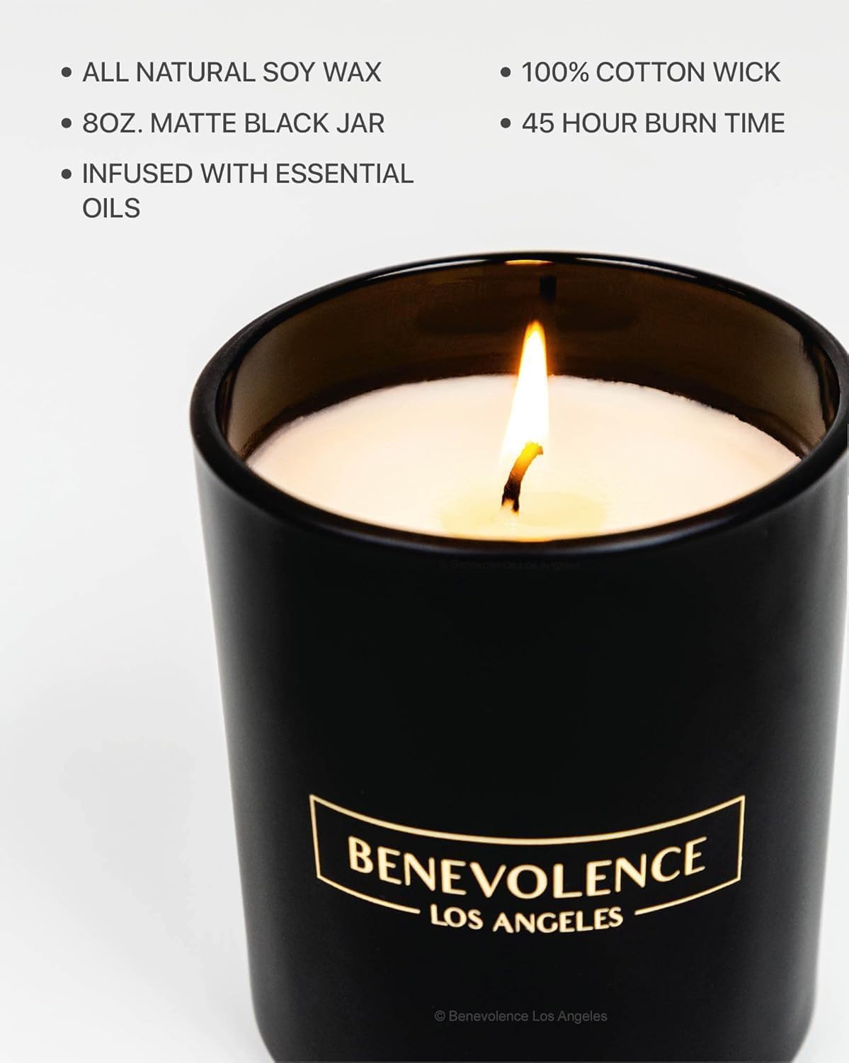 Benevolence LA Jasmine Bergamot Scented Candle Soy Candle 8oz 45 Hour Burn