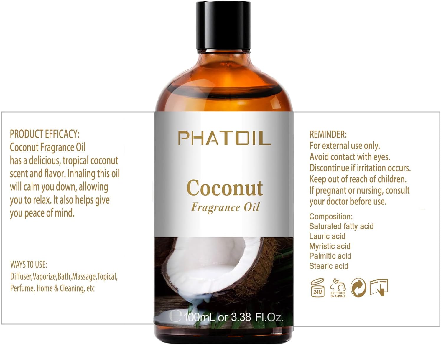 PHATOIL 338 Fl OZ Coconut Essential Oil Aromatherapy