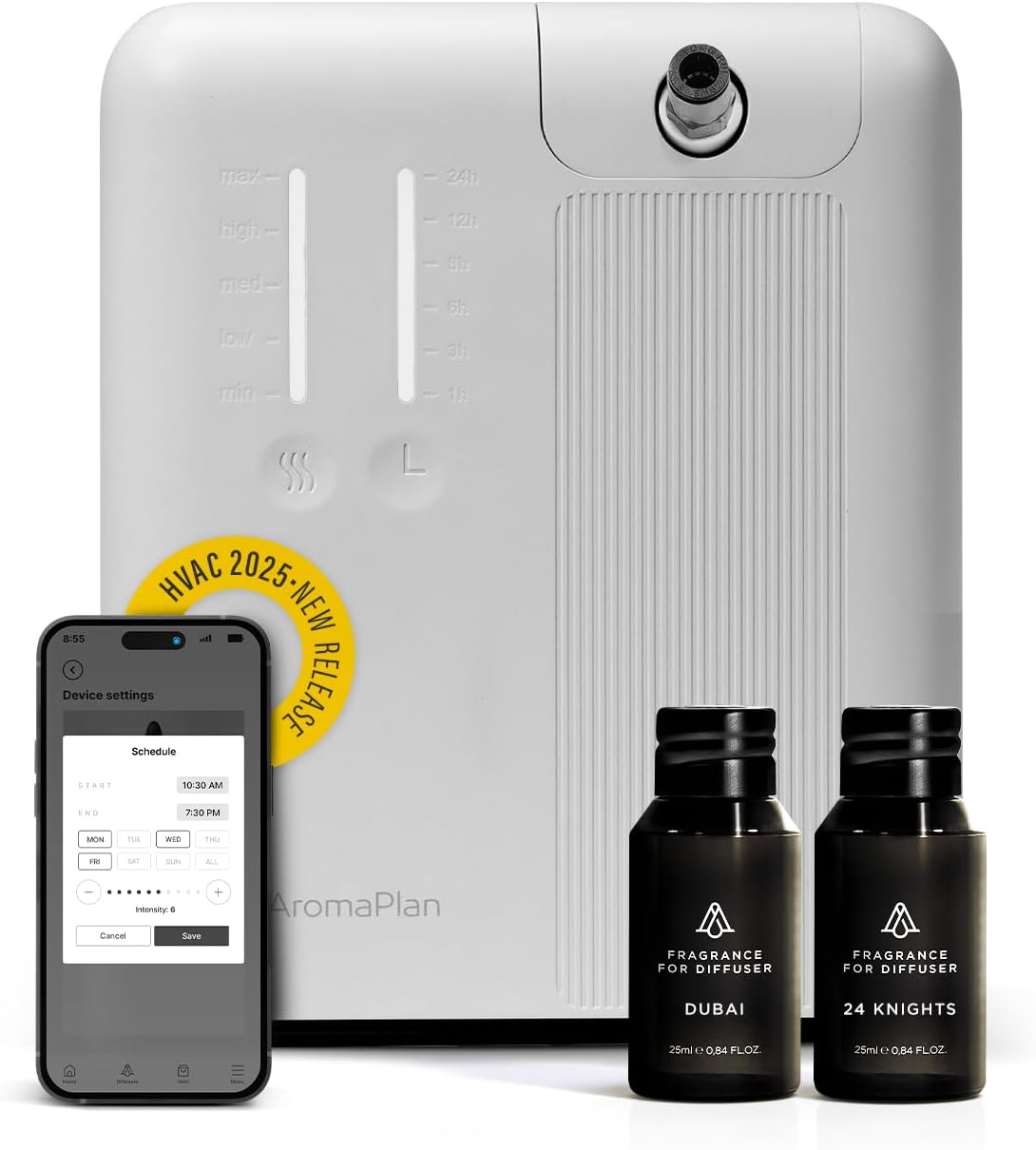 AromaPlan 2025 Waterless HVAC Scent Diffuser 2000 Sq Ft Coverage White