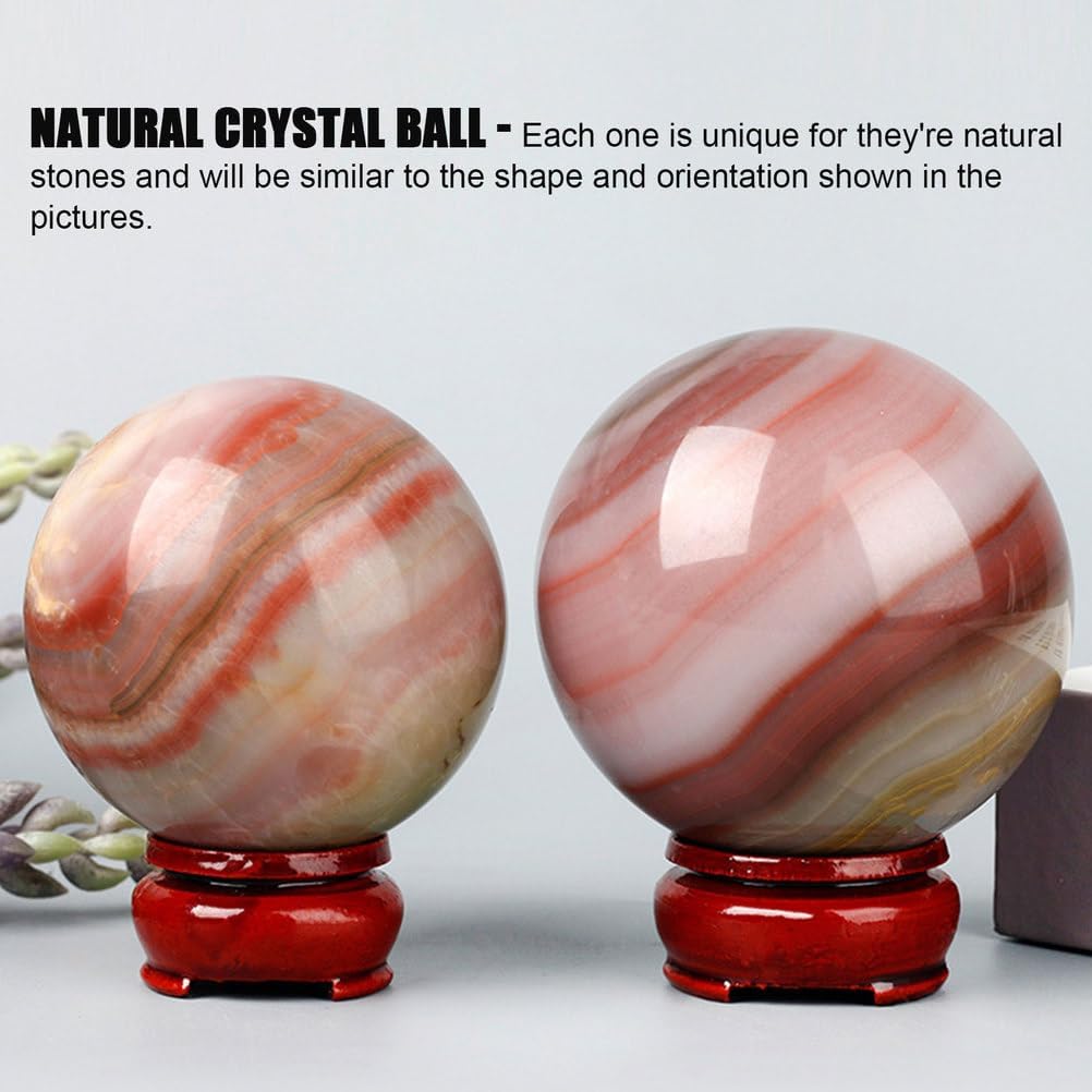 Natural Colorful Jade Crystal Sphere with Wooden Stand