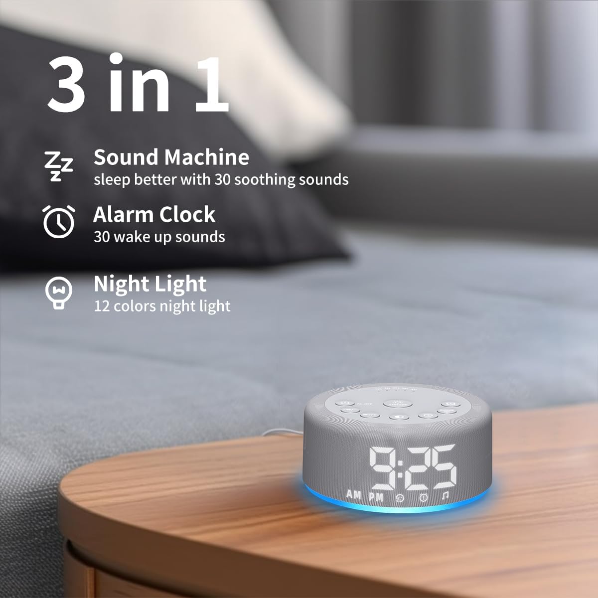 3 in 1 Sound Machine Alarm Clock Night Light