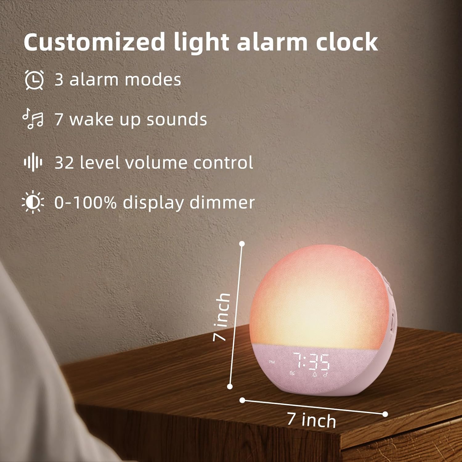 Odokee Sunrise Alarm Clock with White Noise and Bluetooth Speaker