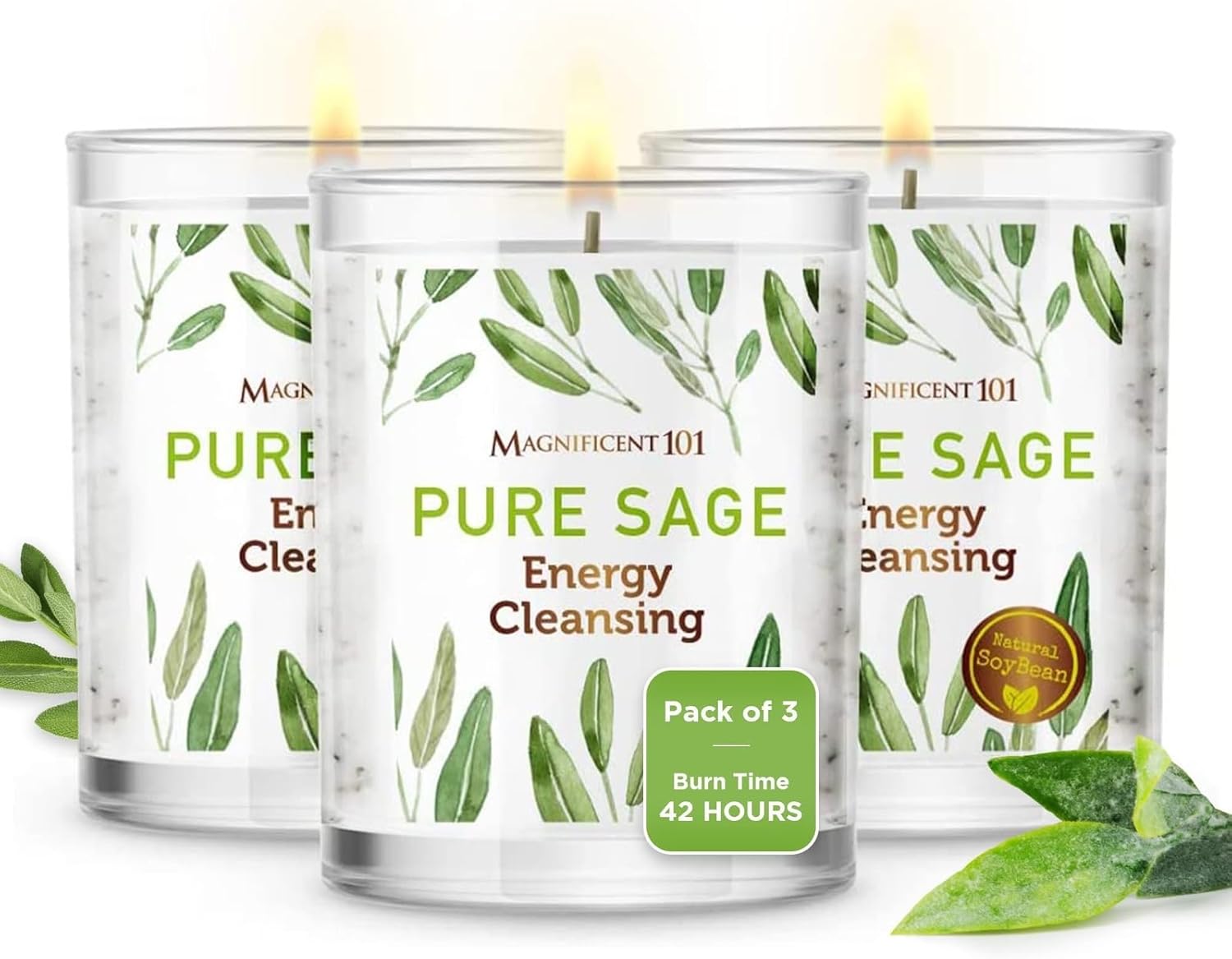 Magnificent 101 Set of 3 Pure Sage Smudge Candles
