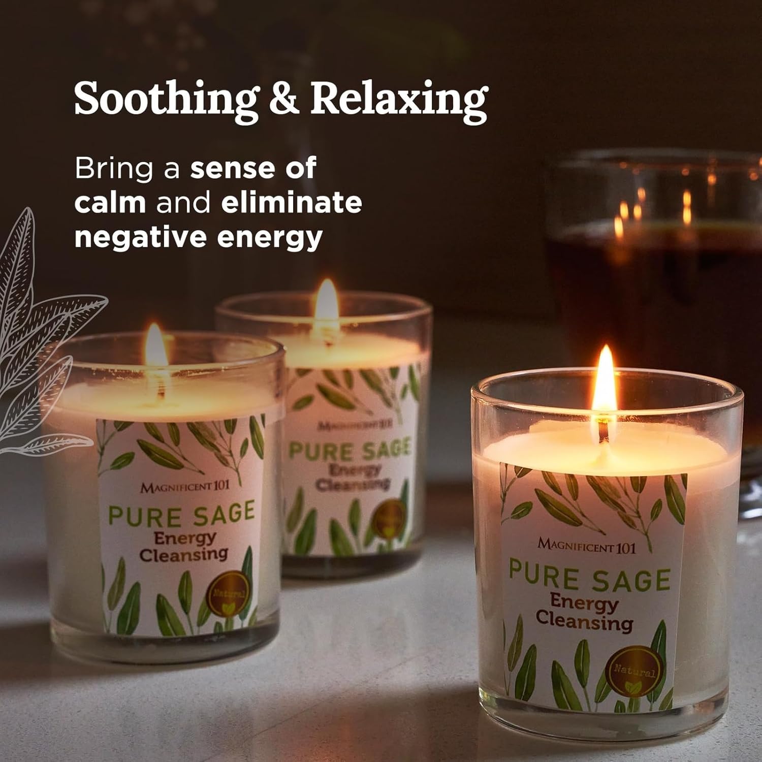Magnificent 101 Set of 3 Pure Sage Smudge Candles