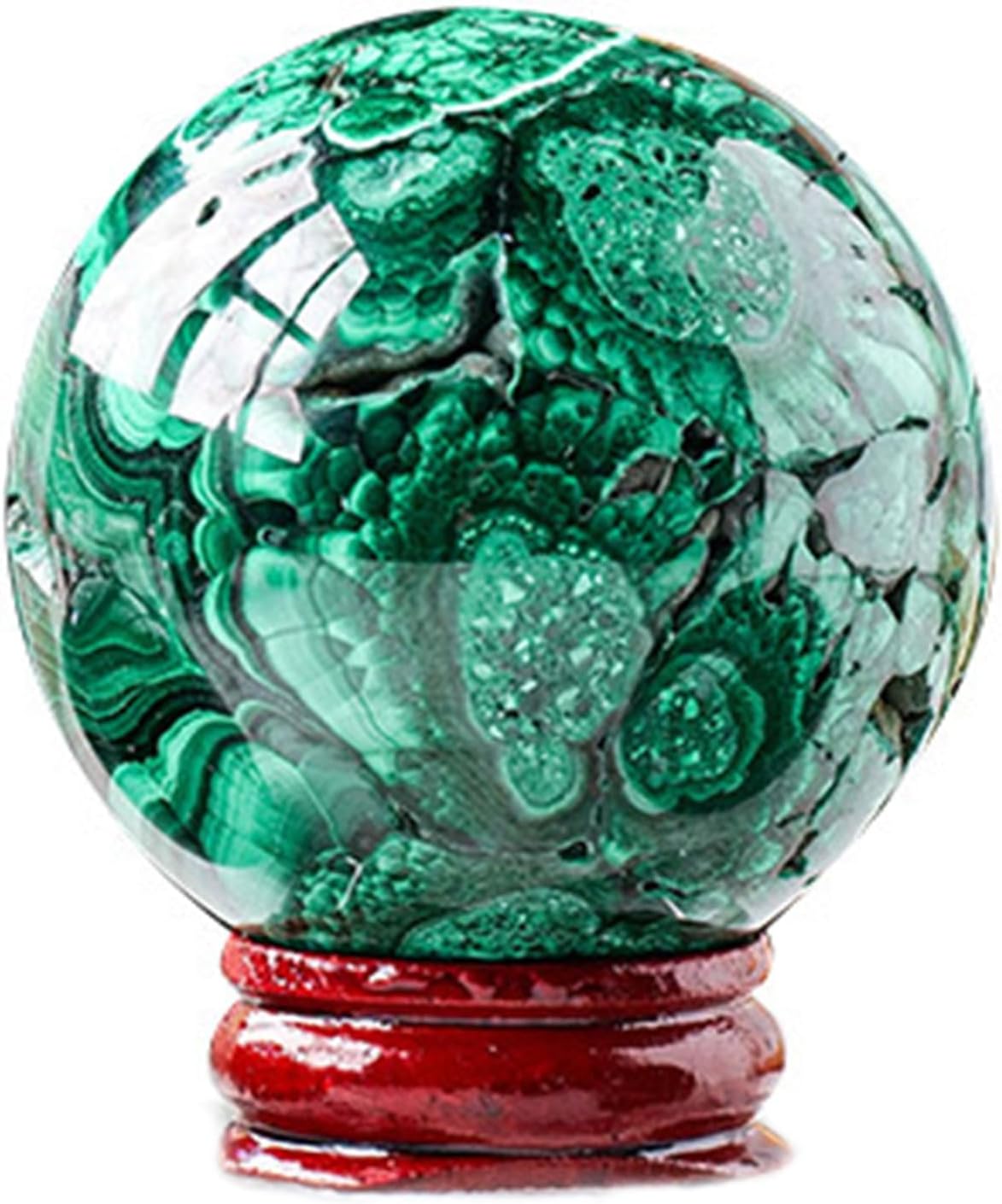 Natural Malachite Crystal Healing Sphere with Stand