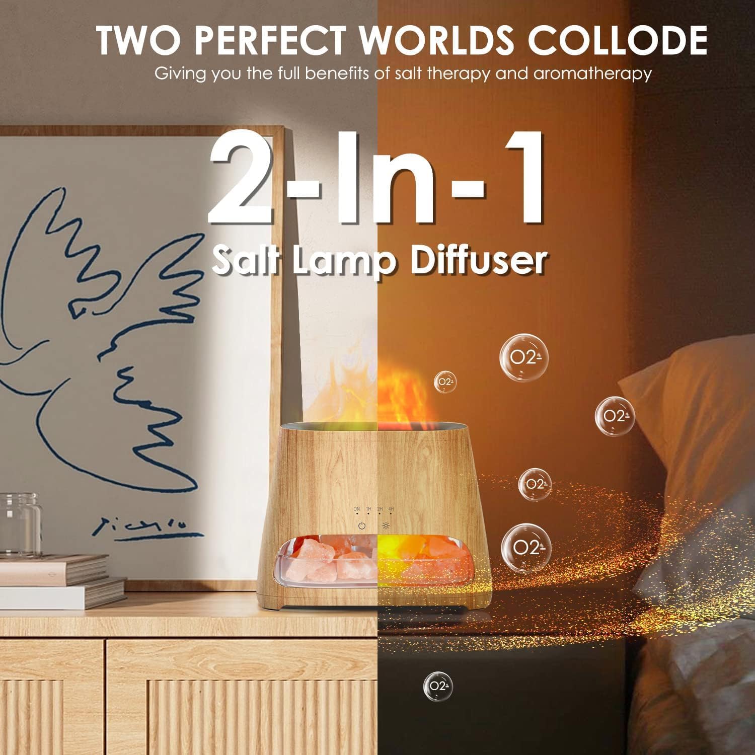 SALKING 2-in-1 Ultrasonic Diffuser with Himalayan Salt Lamp