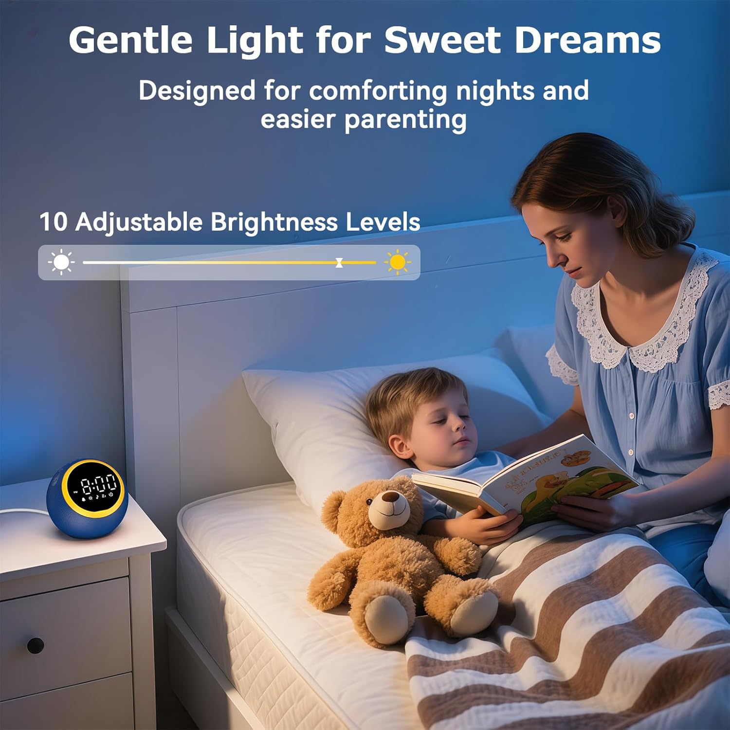 Kids Alarm Clock with Sound Machine and Nightlight