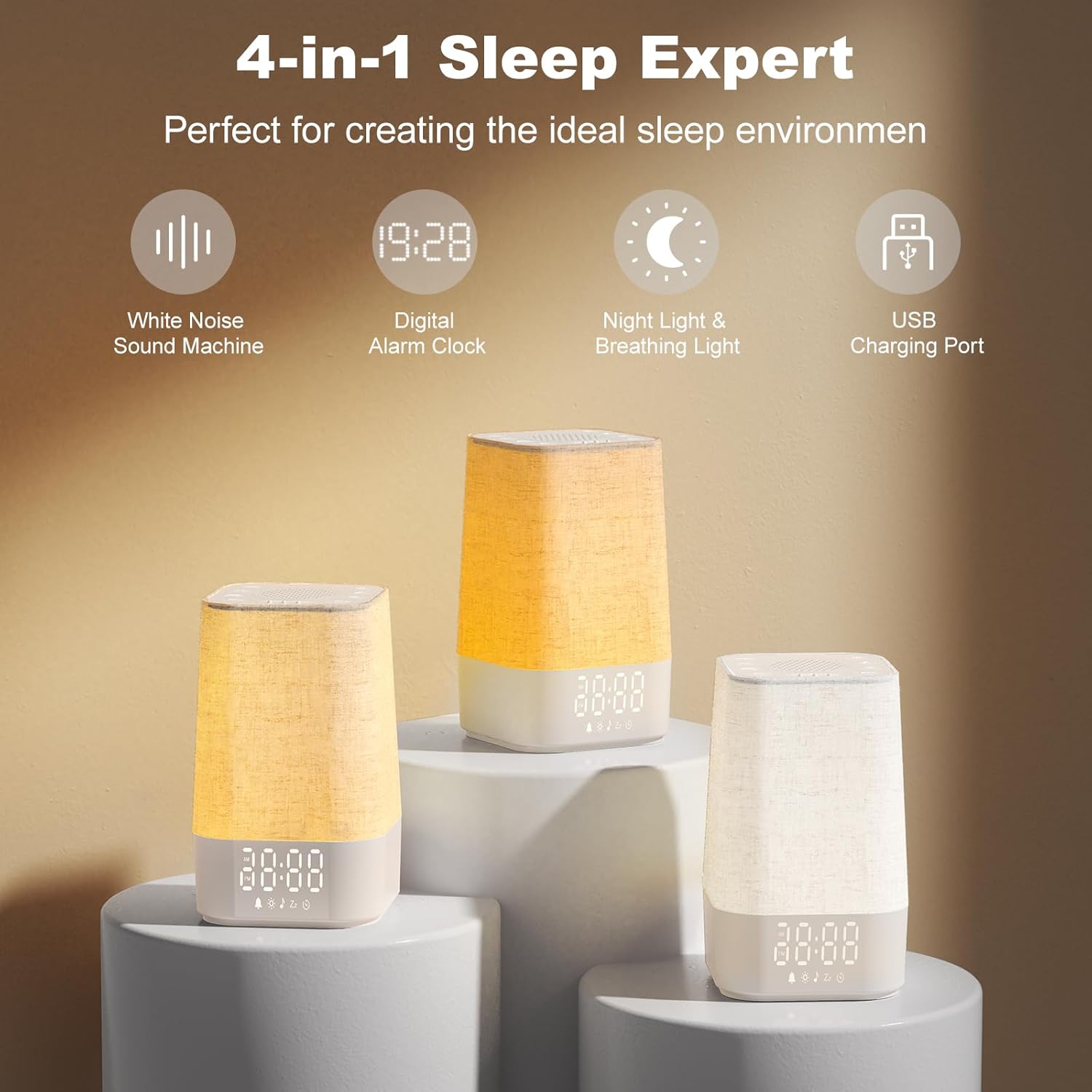 4-in-1 Sunrise Alarm Clock with White Noise and Night Light