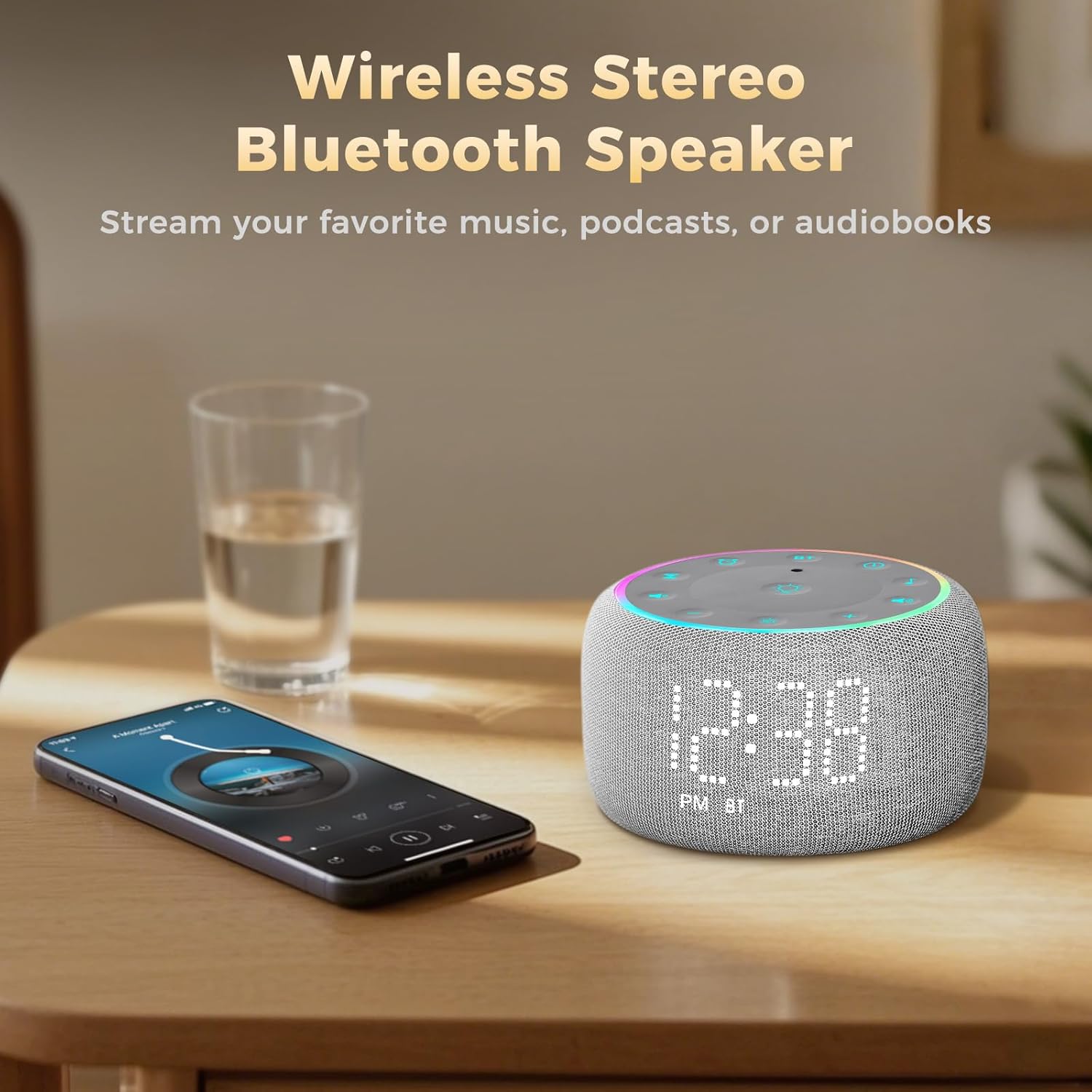 White Noise Machine Alarm Clock with 5W Speaker and 24 Sleep Sounds