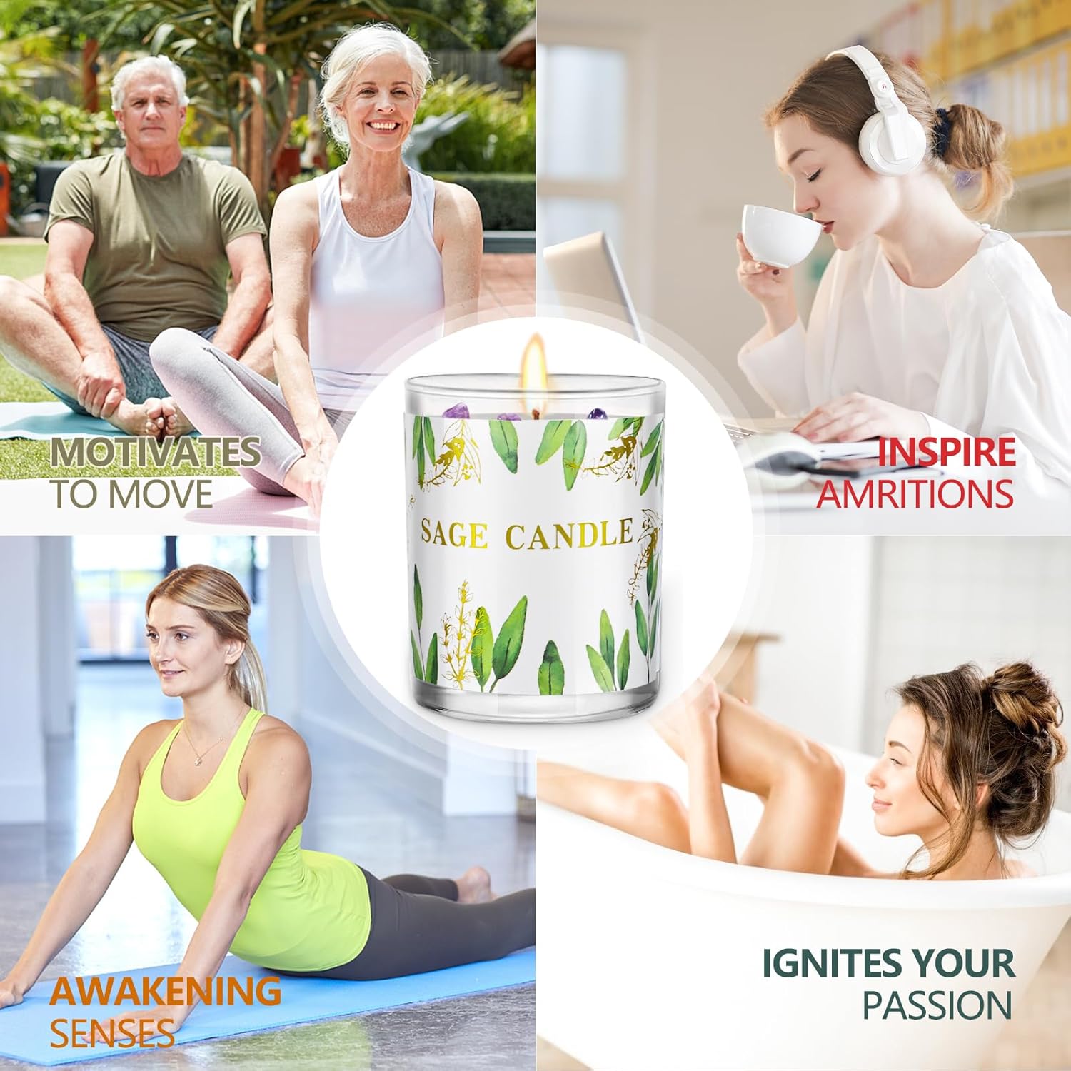 Sage Candle 6 Pack for Energy Cleansing and Relaxation