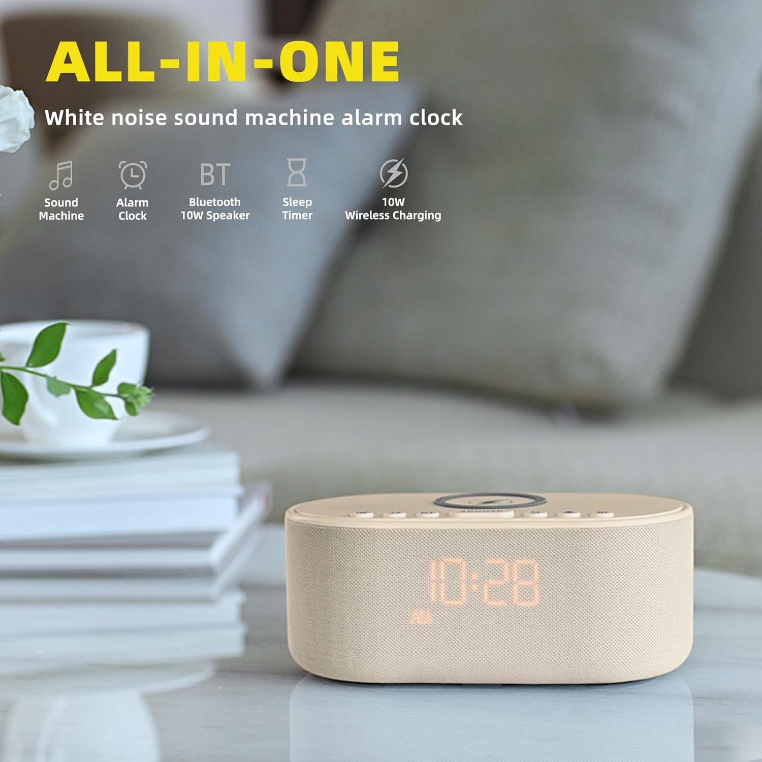 Odokee Sound Machine Alarm Clock with Bluetooth Speaker and Wireless Charging