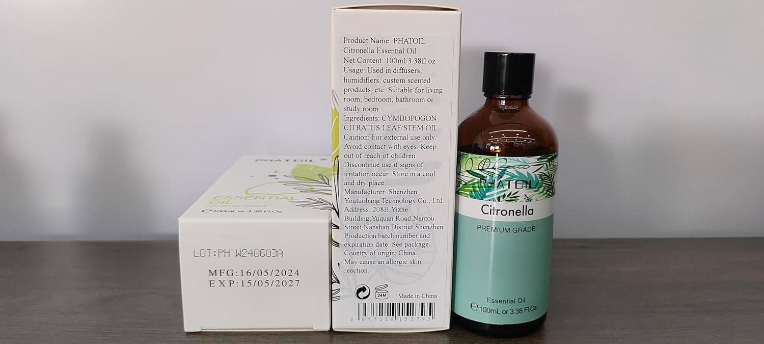 PHATOIL 100ML Citronella Essential Oil for Diffusers and DIY Projects