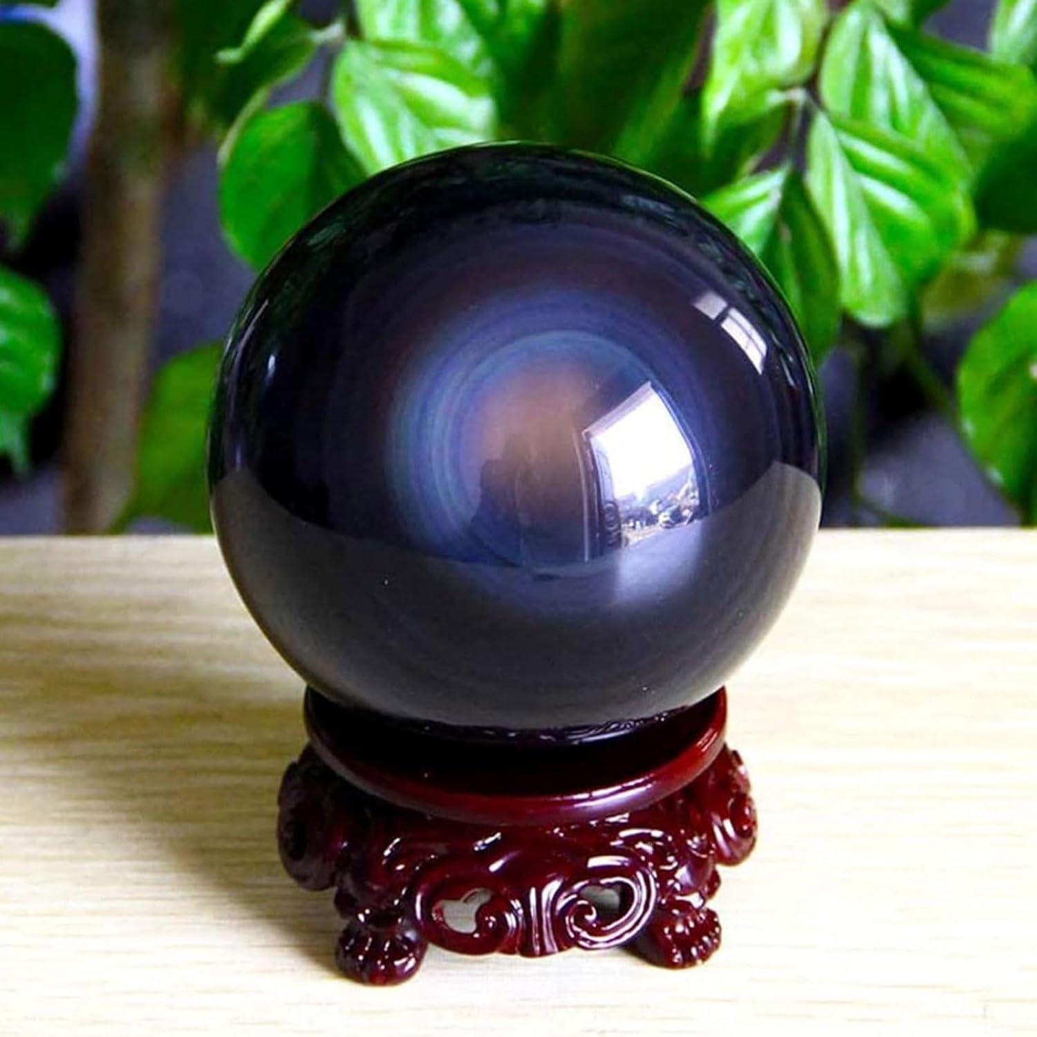 Natural Rainbow Eye Obsidian Crystal Sphere with Stand