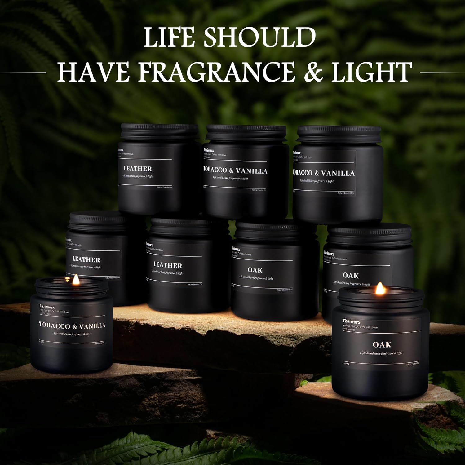9 Pack Scented Candles for Men - Leather Vanilla Oak Set