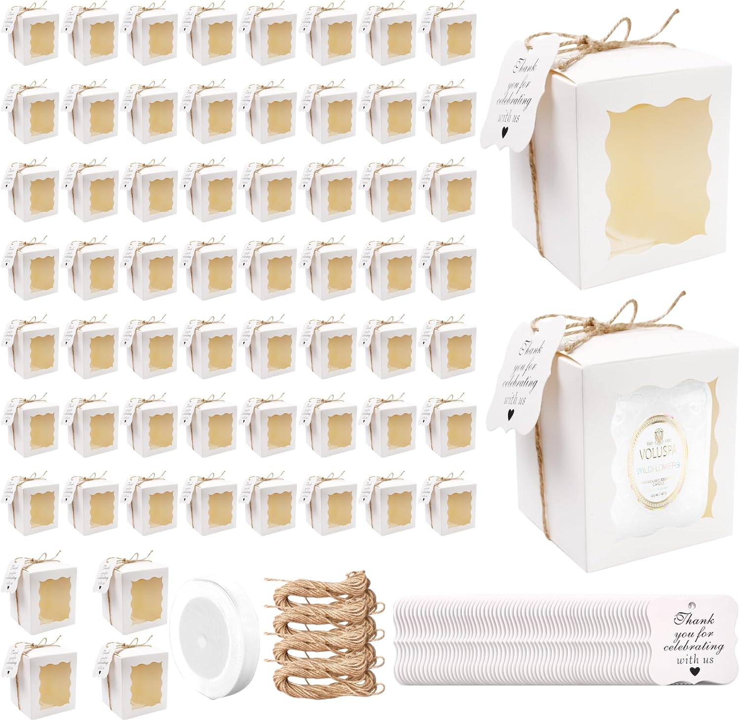 TANEMUDO 60 Piece Candle Gift Box with Clear Window White