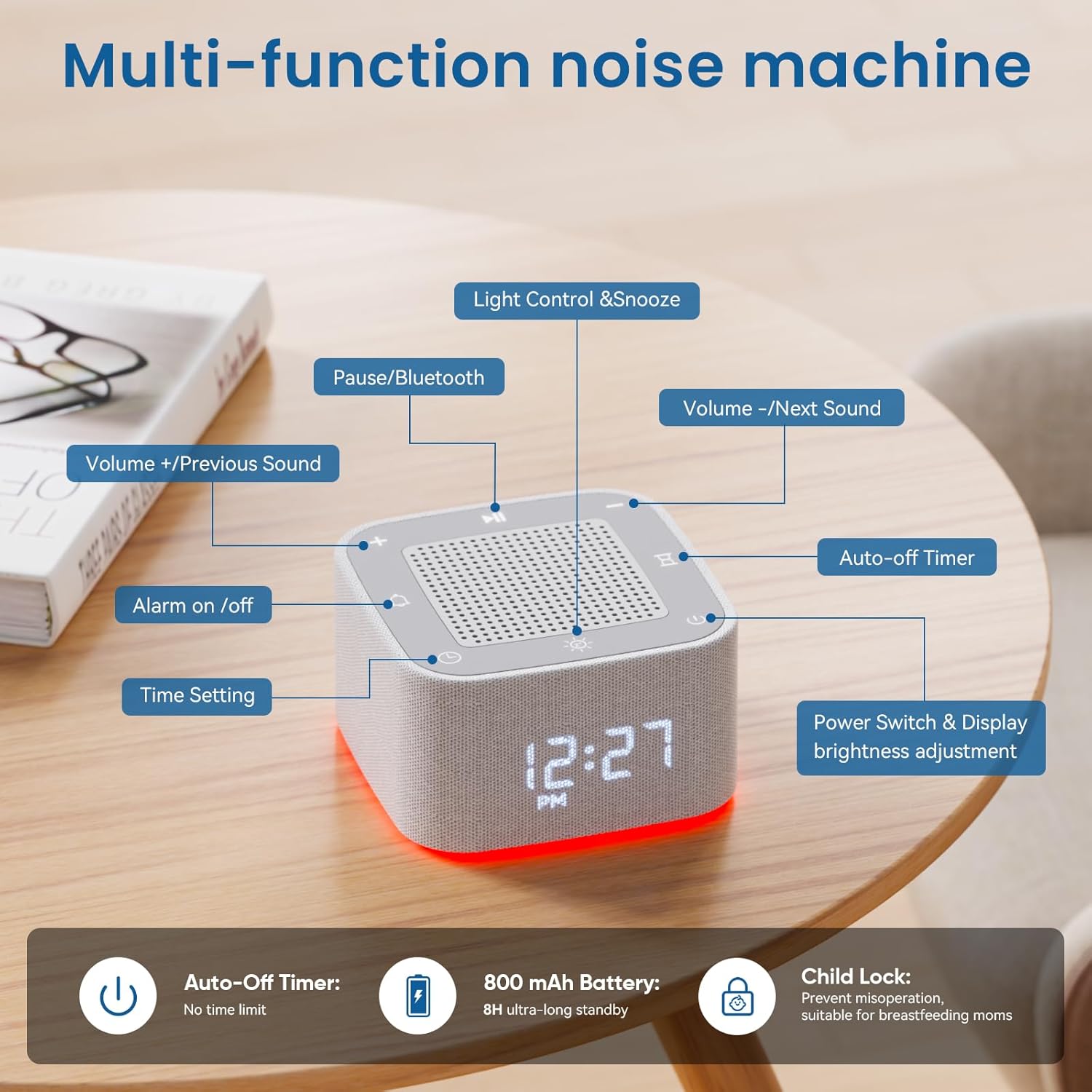 Augnner Sound Machine Alarm Clock with 32 Sleep Sounds and Night Light