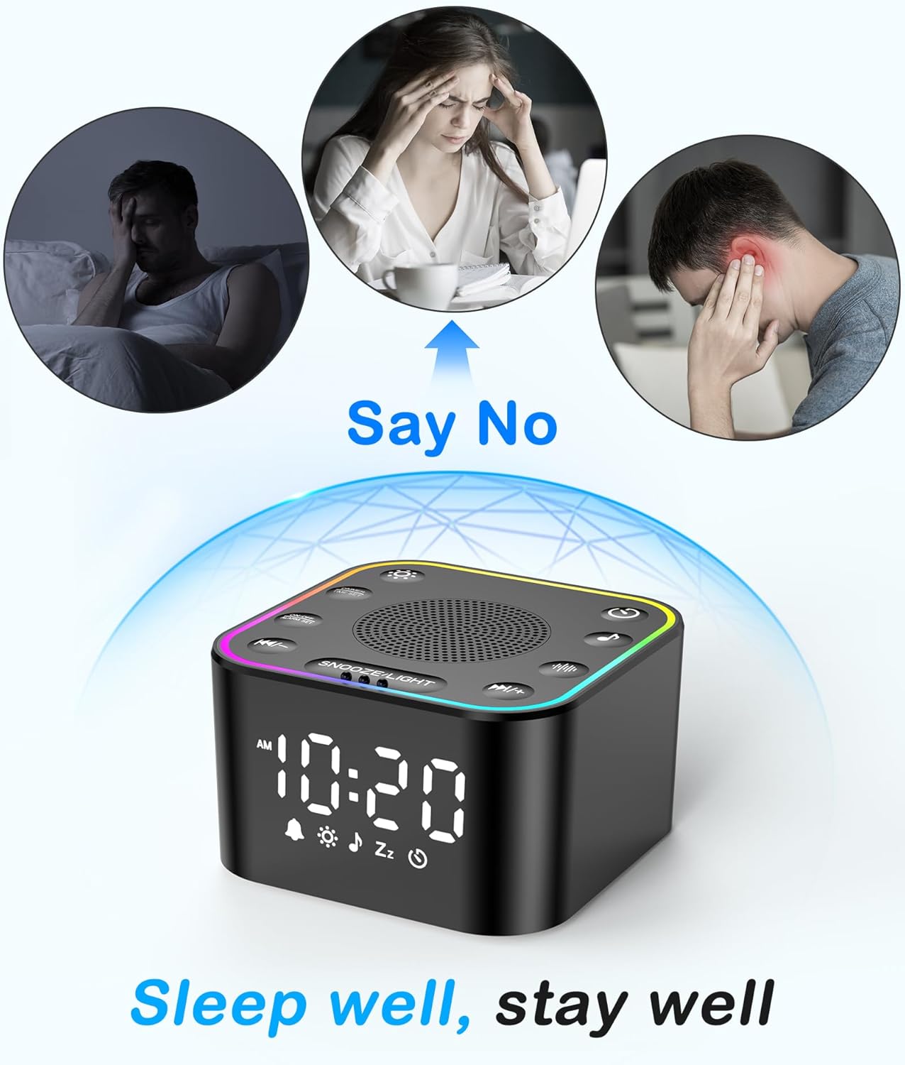 Sound Machine with Alarm Clock 30 Non-Looping Sleep Sounds and Night Light