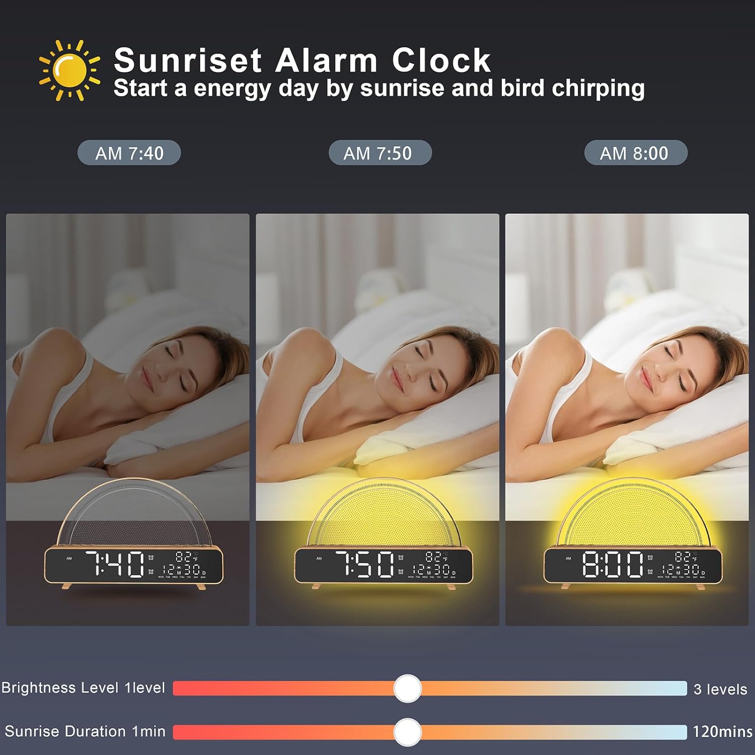Sunrise Alarm Clock with 13 Soothing Sounds and Gentle Light