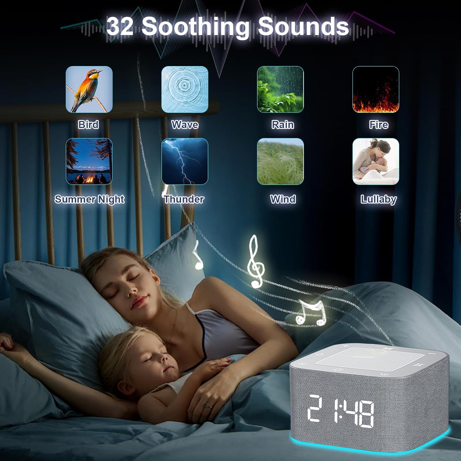 Sound Machine Alarm Clock with 32 Soothing Sounds