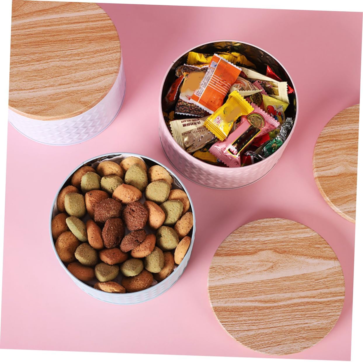Pink Iron Snack Storage Box with Lid for Cookies and Treats