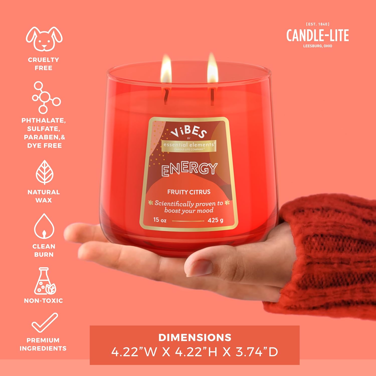 Candle-Lite Vibes Fruity Citrus Aromatherapy Candles 15 oz Jar