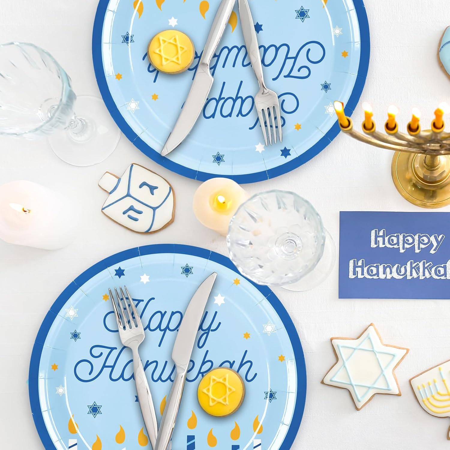 Whaline 24Pcs Happy Hanukkah Paper Plates