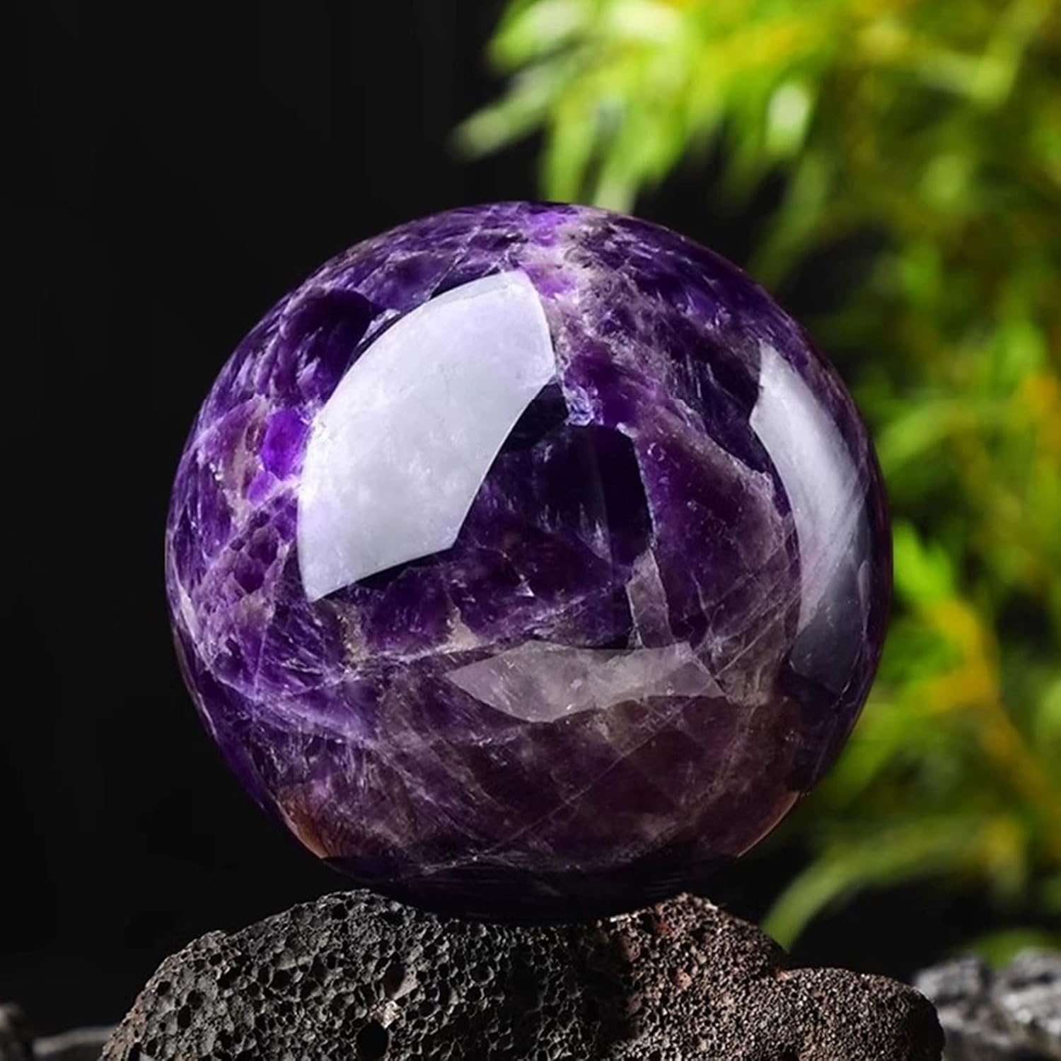 Large Amethyst Deep Purple Quartz Crystal Ball with Wooden Stand