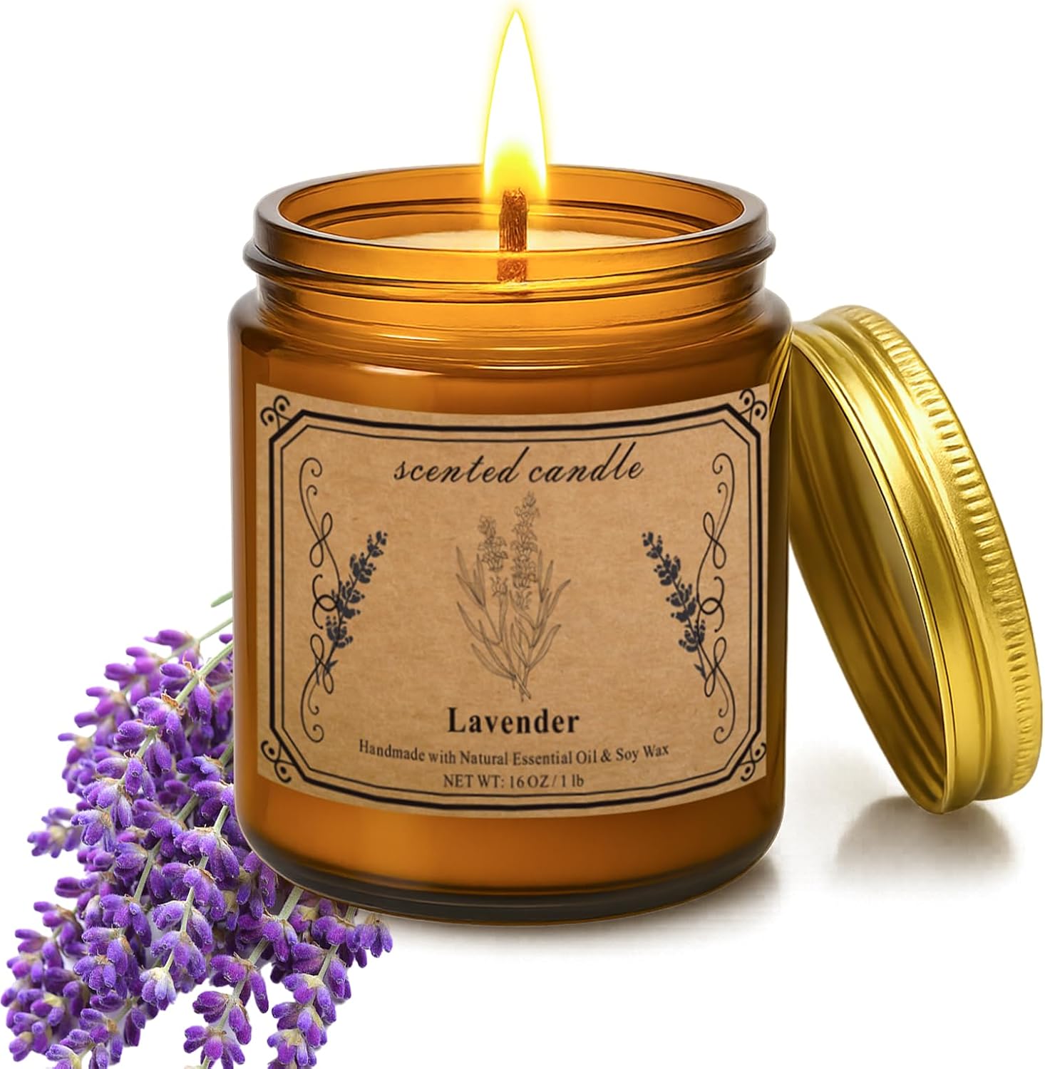 POOTES 16oz Soy Wax Lavender Candle 100 Hour Burn
