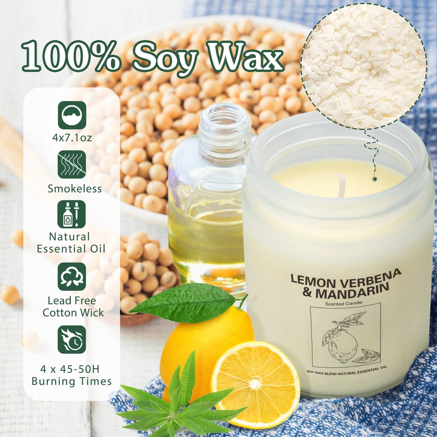Lavender Aromatherapy Candles 4 Pack with 240 Hours Burn Time