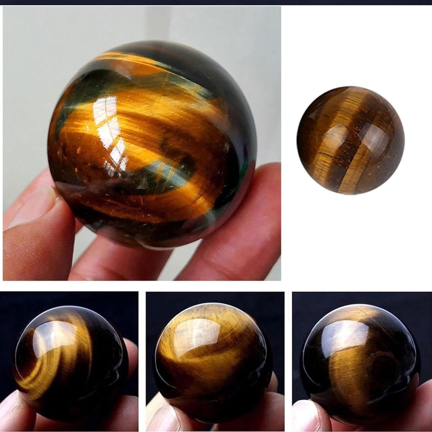 Natural Tiger Eyes Crystal Sphere Feng Shui Healing Decor