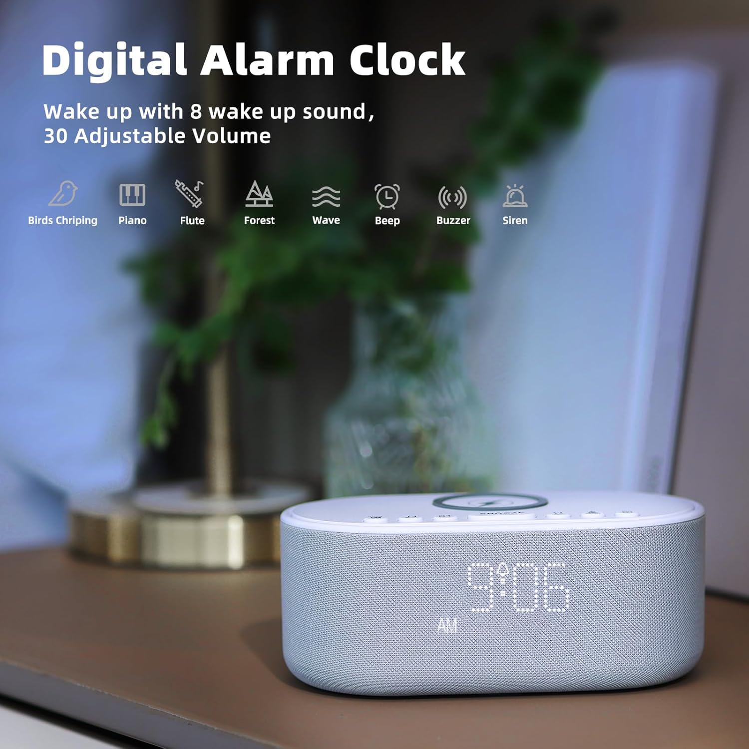 Odokee Sound Machine Alarm Clock with 10W Wireless Charger