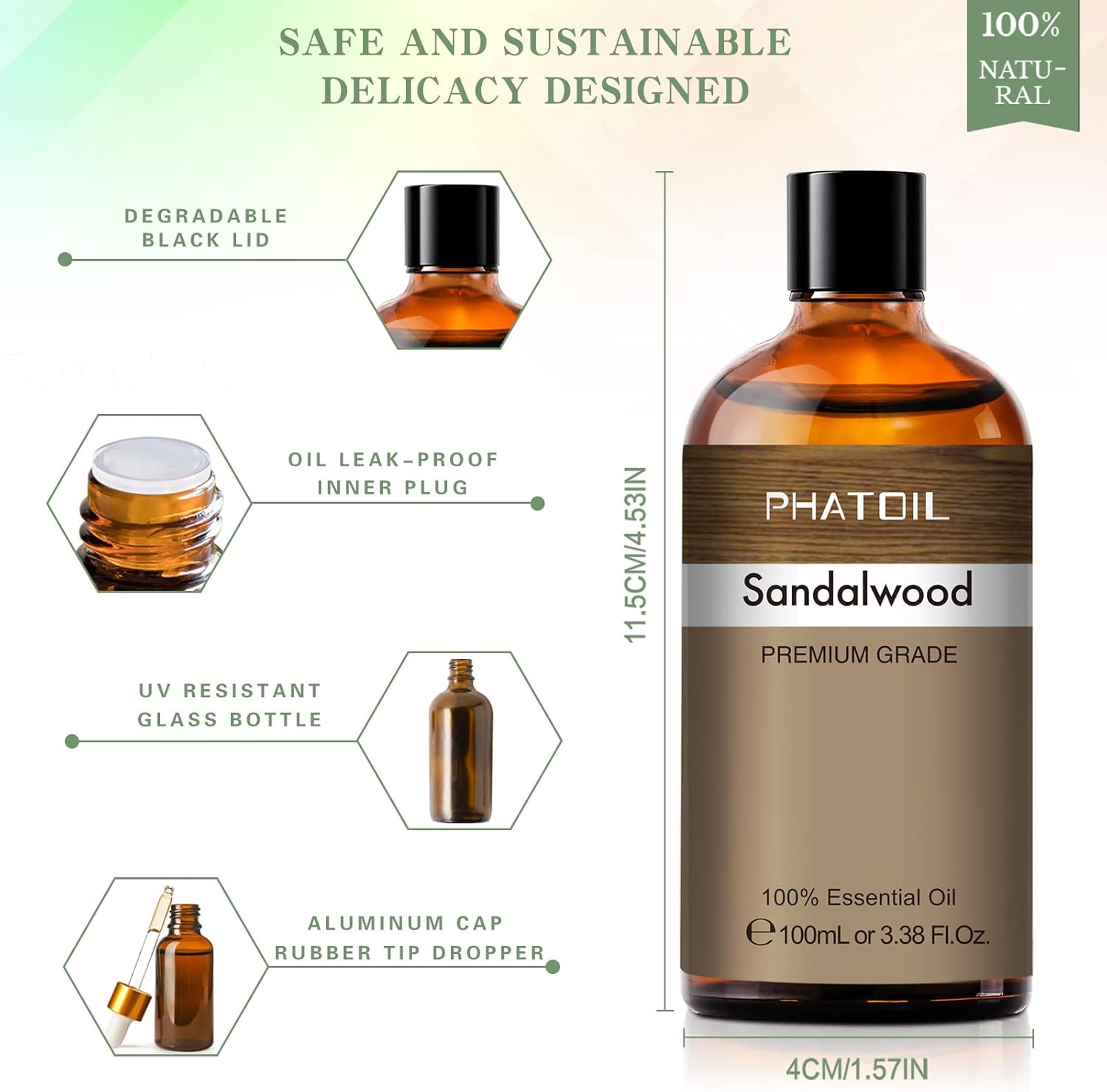 PHATOIL 100ML Sandalwood Essential Oil Pure for Aromatherapy
