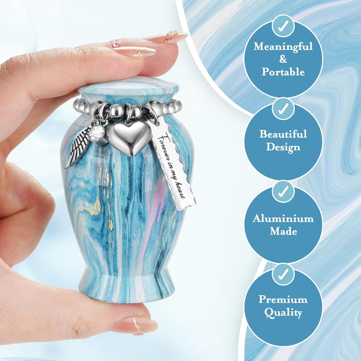 Dletay Small Urns for Human Ashes Ocean Blue Mini Cremation Urn
